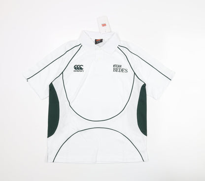 Canterbury Boys White Colourblock Polyester Basic Polo Size 12 Years Collared Button - Logo #TEAM BEDE'S