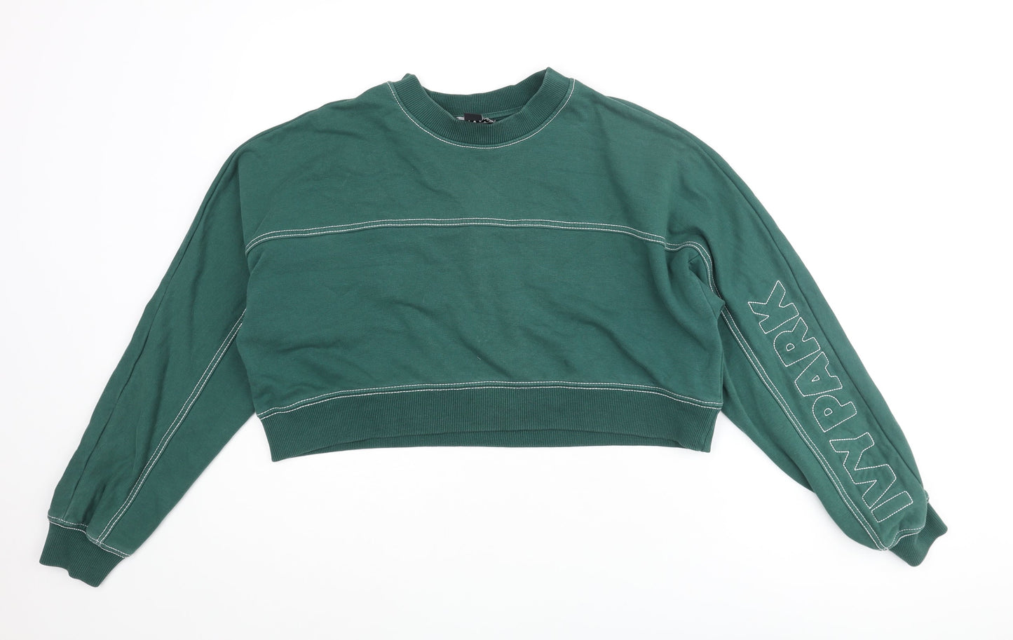 IVY PARK Womens Green Cotton Pullover Sweatshirt Size 2XS Pullover - Ivy Park Logo Stitch Detail Cropped