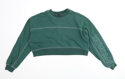 IVY PARK Womens Green Cotton Pullover Sweatshirt Size 2XS Pullover - Ivy Park Logo Stitch Detail Cropped