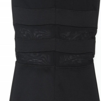 Topshop Womens Black Polyester Bodycon Size 8 Round Neck Zip - Mesh Detail