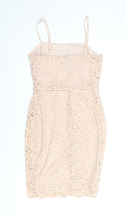 New Look Womens Pink Nylon Bodycon Size 8 Square Neck Pullover