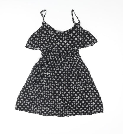 Cotton On Womens Black Geometric Viscose A-Line Size XS Scoop Neck Pullover - Frill