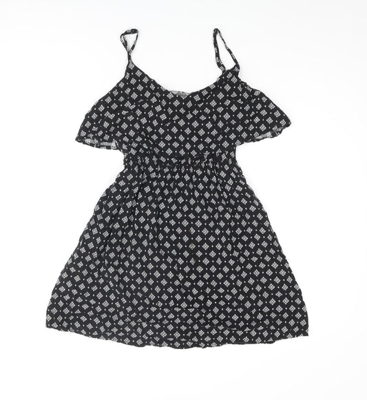 Cotton On Womens Black Geometric Viscose A-Line Size XS Scoop Neck Pullover - Frill