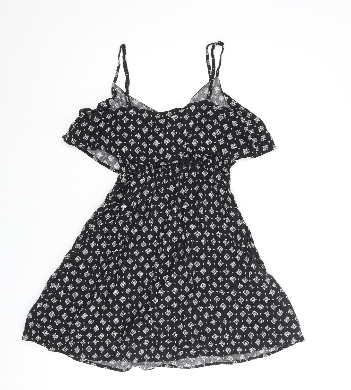 Cotton On Womens Black Geometric Viscose A-Line Size XS Scoop Neck Pullover - Frill