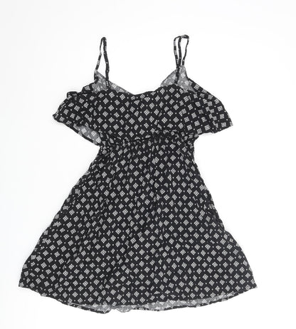 Cotton On Womens Black Geometric Viscose A-Line Size XS Scoop Neck Pullover - Frill