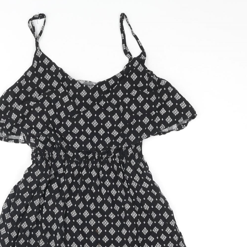 Cotton On Womens Black Geometric Viscose A-Line Size XS Scoop Neck Pullover - Frill