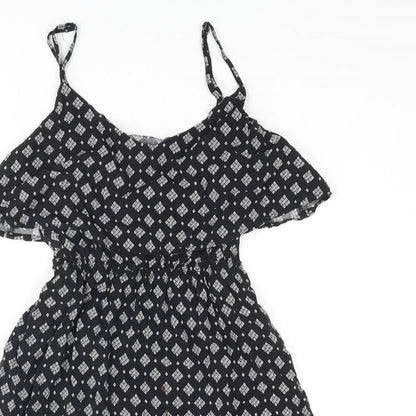 Cotton On Womens Black Geometric Viscose A-Line Size XS Scoop Neck Pullover - Frill