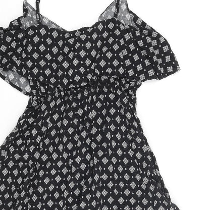 Cotton On Womens Black Geometric Viscose A-Line Size XS Scoop Neck Pullover - Frill