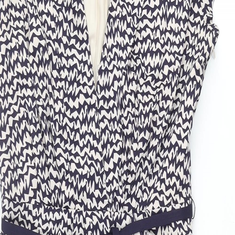 Great Plains London Womens Blue Geometric Polyester Shift Size S V-Neck Zip - Frill Belted