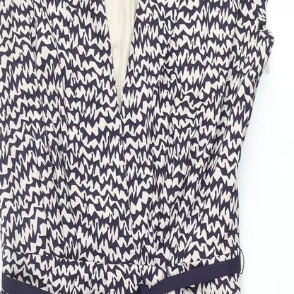 Great Plains London Womens Blue Geometric Polyester Shift Size S V-Neck Zip - Frill Belted