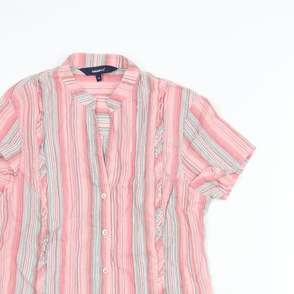 Womens UK Size 10 Casual Club Pink Basic Button-Up