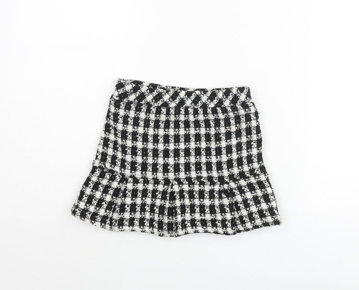 Nula Bug Girls Black Houndstooth Polyester Pleated Skirt Size 5 Years Regular Pull On