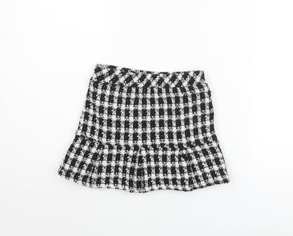 Nula Bug Girls Black Houndstooth Polyester Pleated Skirt Size 5 Years Regular Pull On