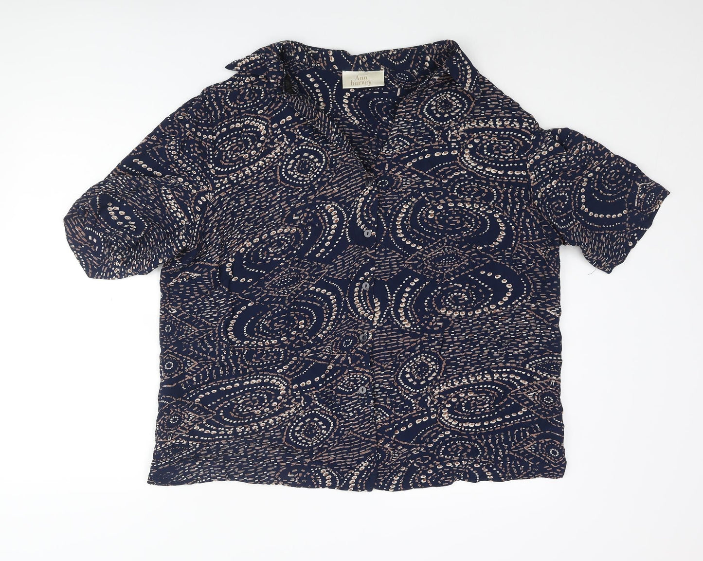 Ann Harvey Womens Blue Geometric Viscose Basic Blouse Size 22 Collared