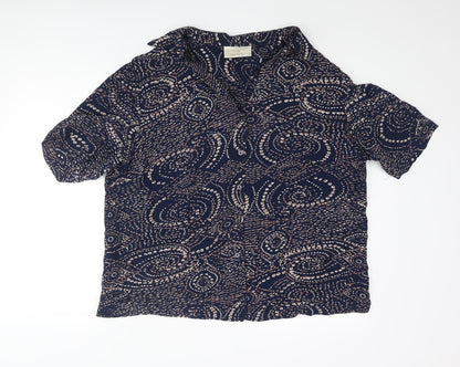 Ann Harvey Womens Blue Geometric Viscose Basic Blouse Size 22 Collared