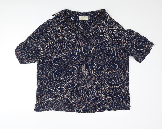 Ann Harvey Womens Blue Geometric Viscose Basic Blouse Size 22 Collared