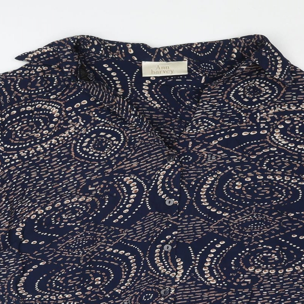 Ann Harvey Womens Blue Geometric Viscose Basic Blouse Size 22 Collared