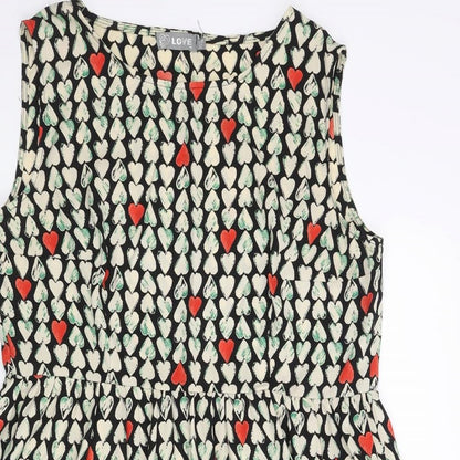 Love Womens Multicoloured Geometric Polyester Shift Size M Round Neck Pullover - Size M-L Heart Pattern