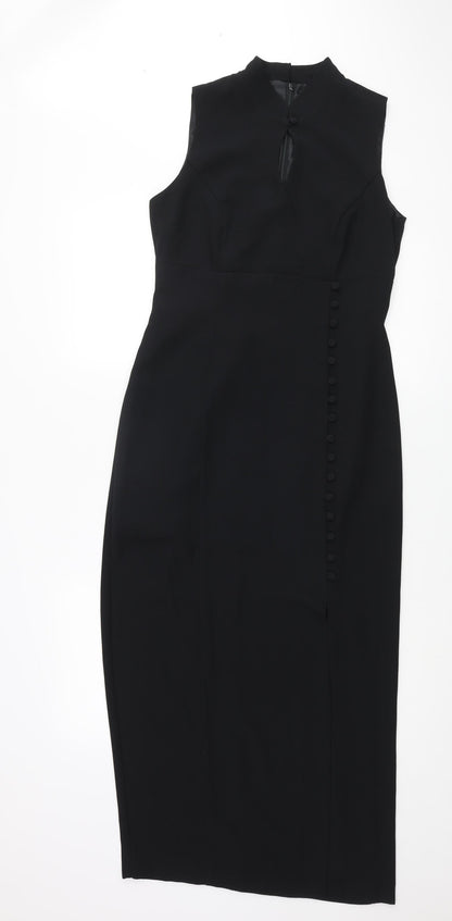 Opera Richards Womens Beige Polyester Pencil Dress Size 10 Mock Neck Zip - Button Detail Keyhole