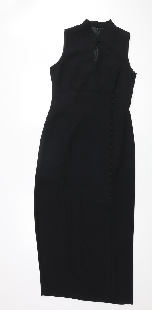 Opera Richards Womens Beige Polyester Pencil Dress Size 10 Mock Neck Zip - Button Detail Keyhole