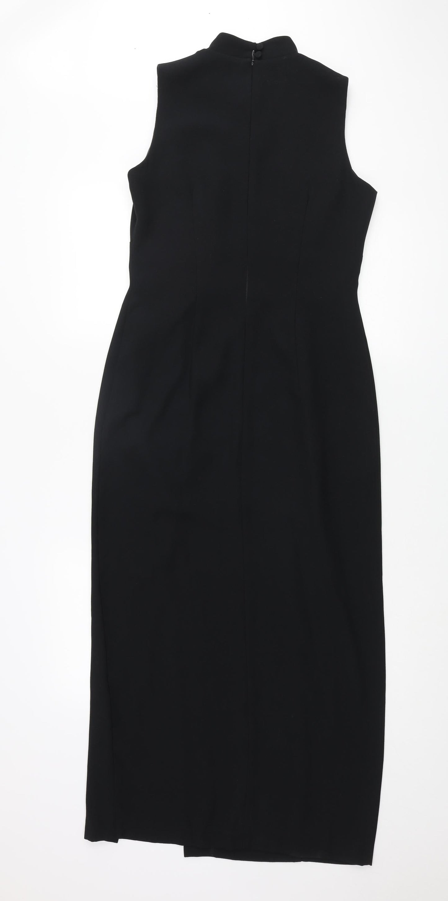 Opera Richards Womens Beige Polyester Pencil Dress Size 10 Mock Neck Zip - Button Detail Keyhole