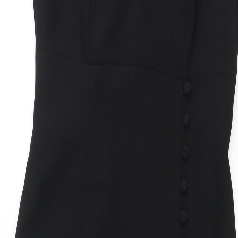 Opera Richards Womens Beige Polyester Pencil Dress Size 10 Mock Neck Zip - Button Detail Keyhole