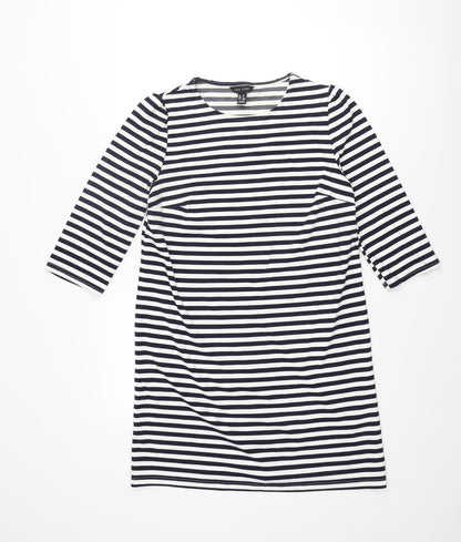 New Look Womens Blue Striped Polyester Shift Size 10 Round Neck Pullover