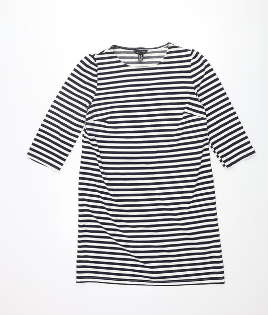 New Look Womens Blue Striped Polyester Shift Size 10 Round Neck Pullover