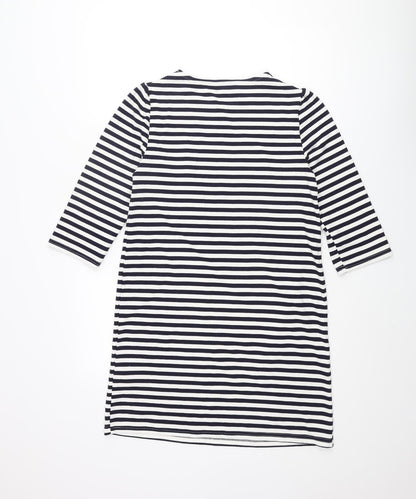 New Look Womens Blue Striped Polyester Shift Size 10 Round Neck Pullover