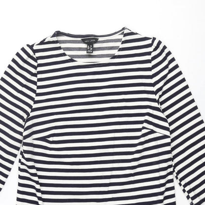 New Look Womens Blue Striped Polyester Shift Size 10 Round Neck Pullover