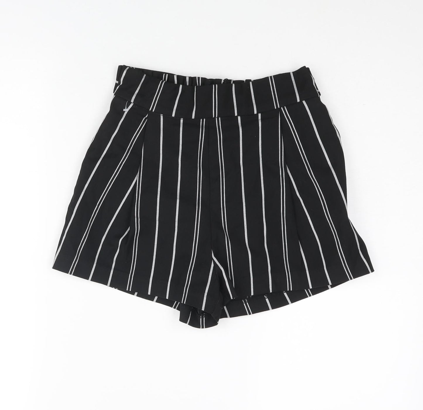 Divided by H&M Womens Black Pinstripe Polyester Paperbag Shorts Size 6 Regular Pull On - Belted