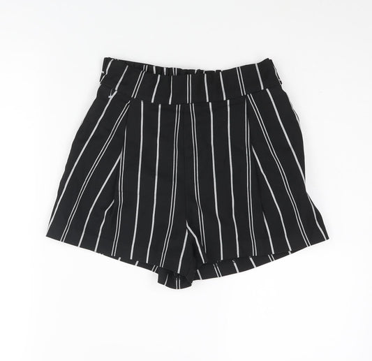 Divided by H&M Womens Black Pinstripe Polyester Paperbag Shorts Size 6 Regular Pull On - Belted