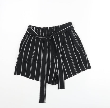 Divided by H&M Womens Black Pinstripe Polyester Paperbag Shorts Size 6 Regular Pull On - Belted
