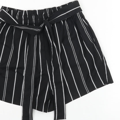 Divided by H&M Womens Black Pinstripe Polyester Paperbag Shorts Size 6 Regular Pull On - Belted