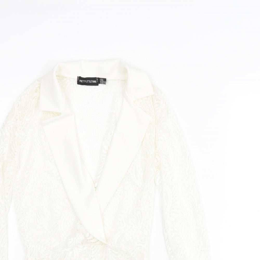 PRETTYLITTLETHING Womens Ivory Nylon Bodysuit One-Piece Size 4 Snap