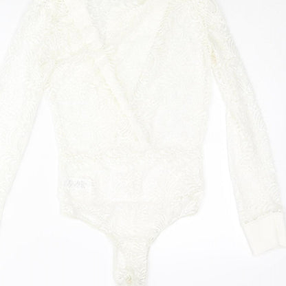 PRETTYLITTLETHING Womens Ivory Nylon Bodysuit One-Piece Size 4 Snap