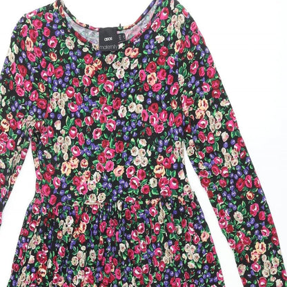 ASOS Womens Multicoloured Floral Viscose A-Line Size 8 Roll Neck Pullover