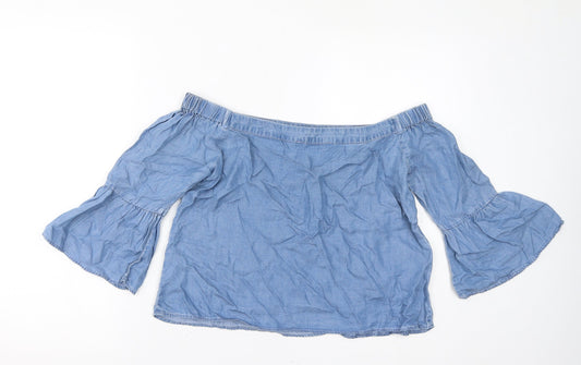 FOREVER 21 Womens Blue Lyocell Basic T-Shirt Size S Off the Shoulder