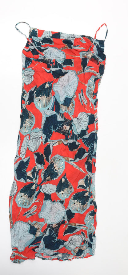 Blink Womens Red Geometric Viscose Slip Dress Size S Cowl Neck Pullover