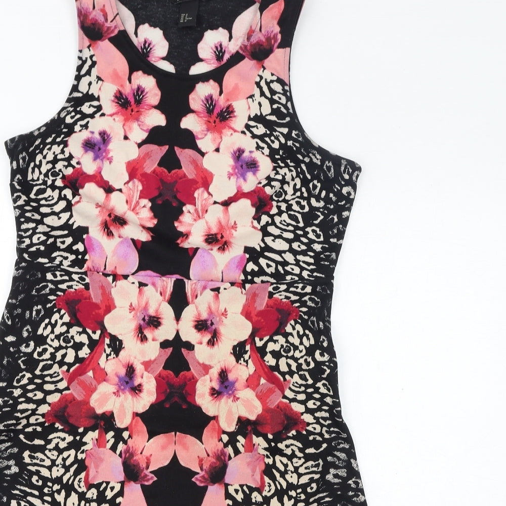 H&M Womens Black Floral Polyester Tank Dress Size M Round Neck Pullover - Leopard print