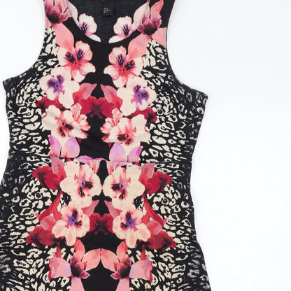H&M Womens Black Floral Polyester Tank Dress Size M Round Neck Pullover - Leopard print