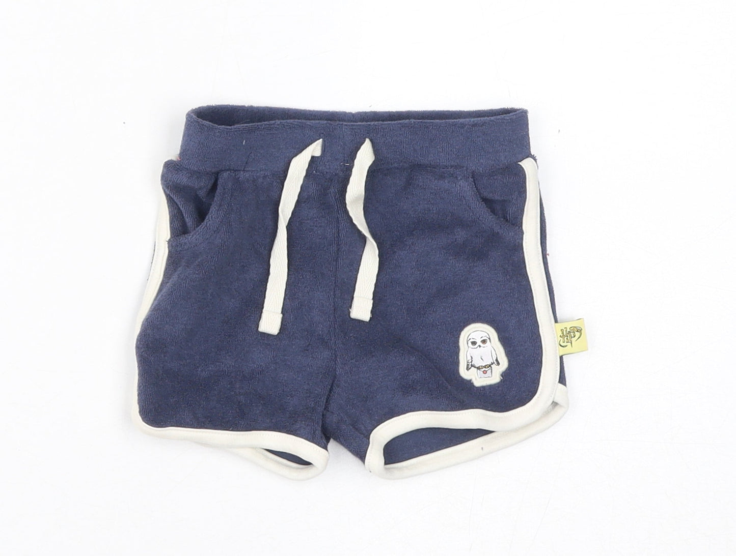Marks and Spencer Boys Blue Cotton Cropped Trousers Size 3-6 Months Drawstring - Harry Potter, Inside Leg 2in