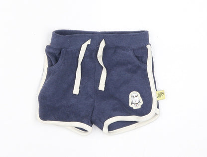 Marks and Spencer Boys Blue Cotton Cropped Trousers Size 3-6 Months Drawstring - Harry Potter, Inside Leg 2in