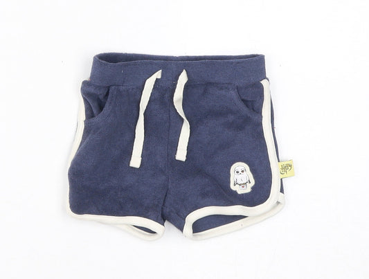 Marks and Spencer Boys Blue Cotton Cropped Trousers Size 3-6 Months Drawstring - Harry Potter, Inside Leg 2in