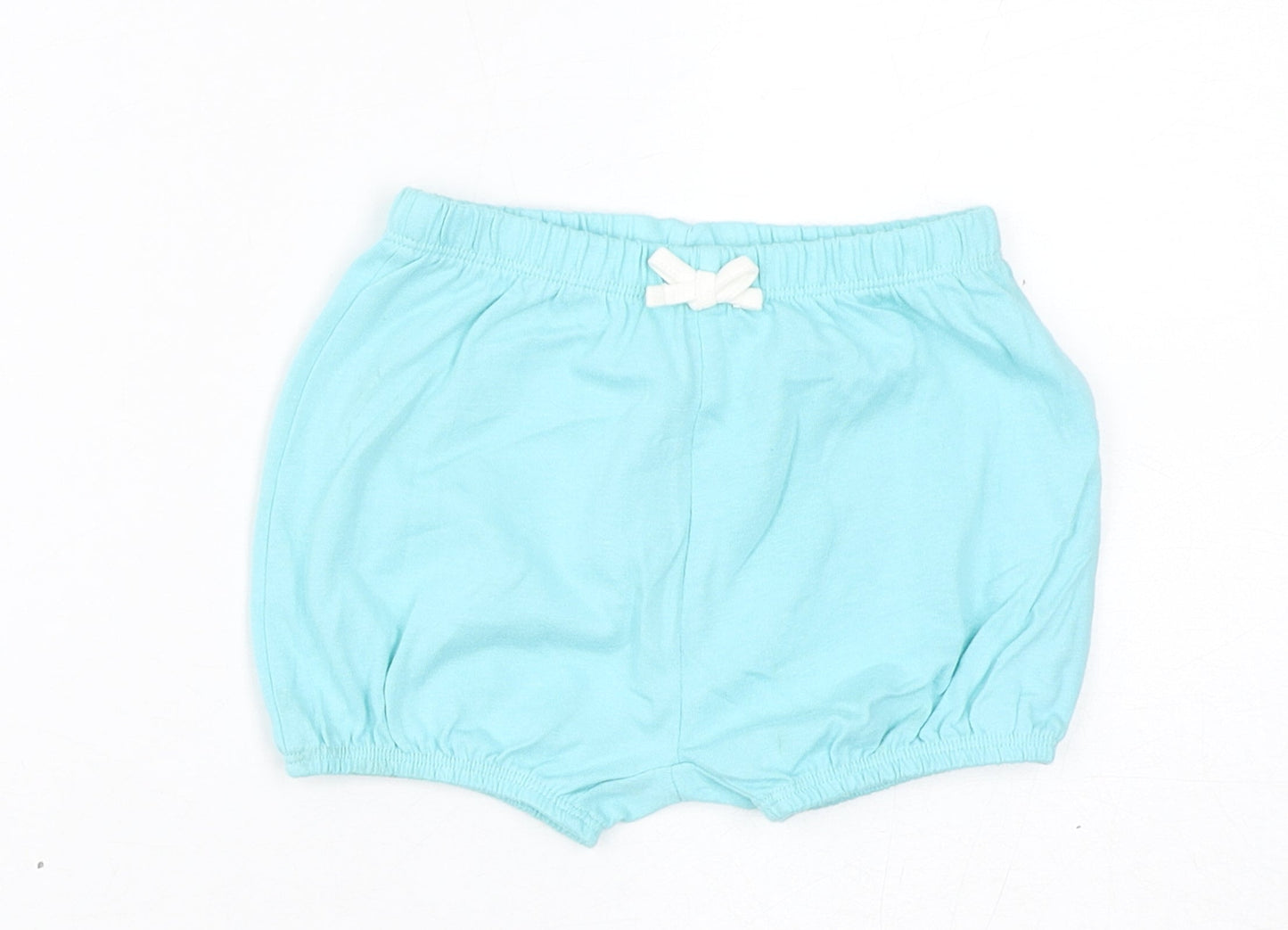 Marks and Spencer Girls Blue Cotton Cropped Trousers Size 9-12 Months Drawstring - Inside Leg 2in