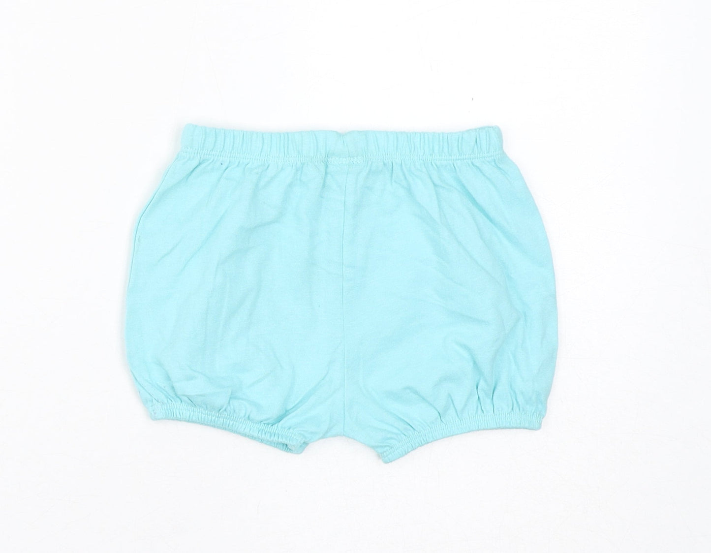 Marks and Spencer Girls Blue Cotton Cropped Trousers Size 9-12 Months Drawstring - Inside Leg 2in