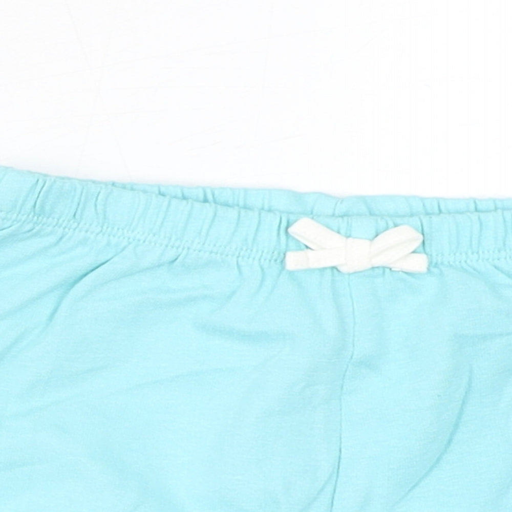 Marks and Spencer Girls Blue Cotton Cropped Trousers Size 9-12 Months Drawstring - Inside Leg 2in