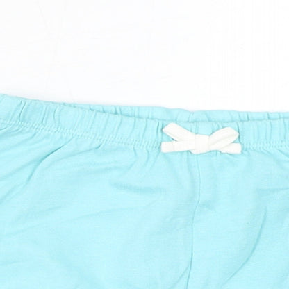 Marks and Spencer Girls Blue Cotton Cropped Trousers Size 9-12 Months Drawstring - Inside Leg 2in
