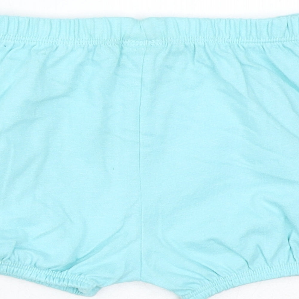 Marks and Spencer Girls Blue Cotton Cropped Trousers Size 9-12 Months Drawstring - Inside Leg 2in