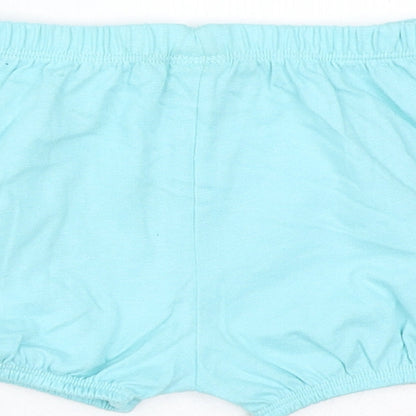 Marks and Spencer Girls Blue Cotton Cropped Trousers Size 9-12 Months Drawstring - Inside Leg 2in